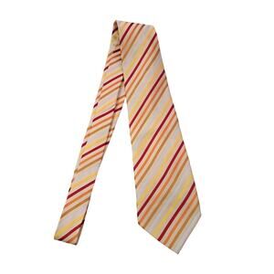 Kai Long 100% Silk Striped Tie Yellow Orange Red
